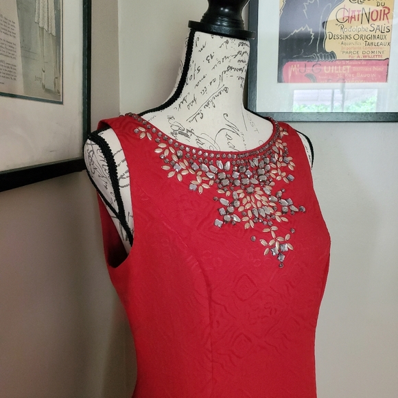 Anthropologie Moulinette Soeurs Toulouse Red Embellished Dress Size 8 - Picture 9 of 16